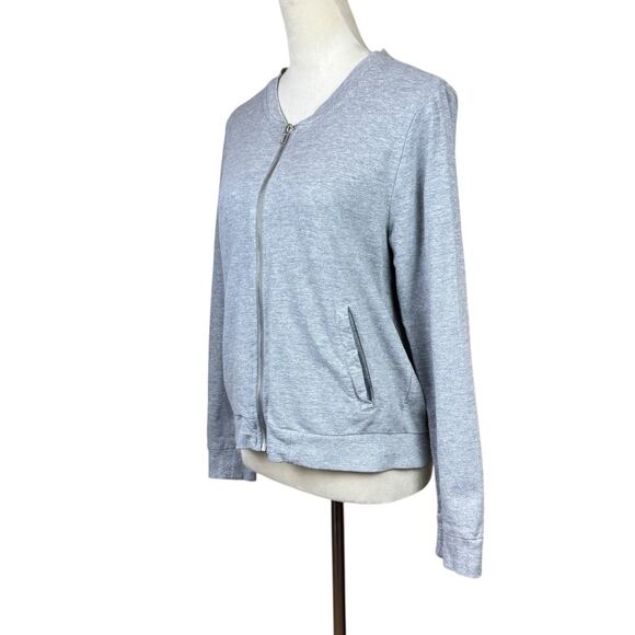 Lager 157 Gray Knit Collarless Full Zip Up Thin Simple Basic Bomber Jacket - Picture 2 of 12
